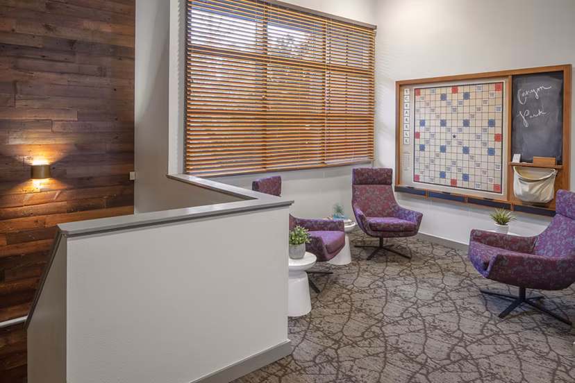 Clubhouse with modern amenities at Canyon Park Apartments offering luxury living