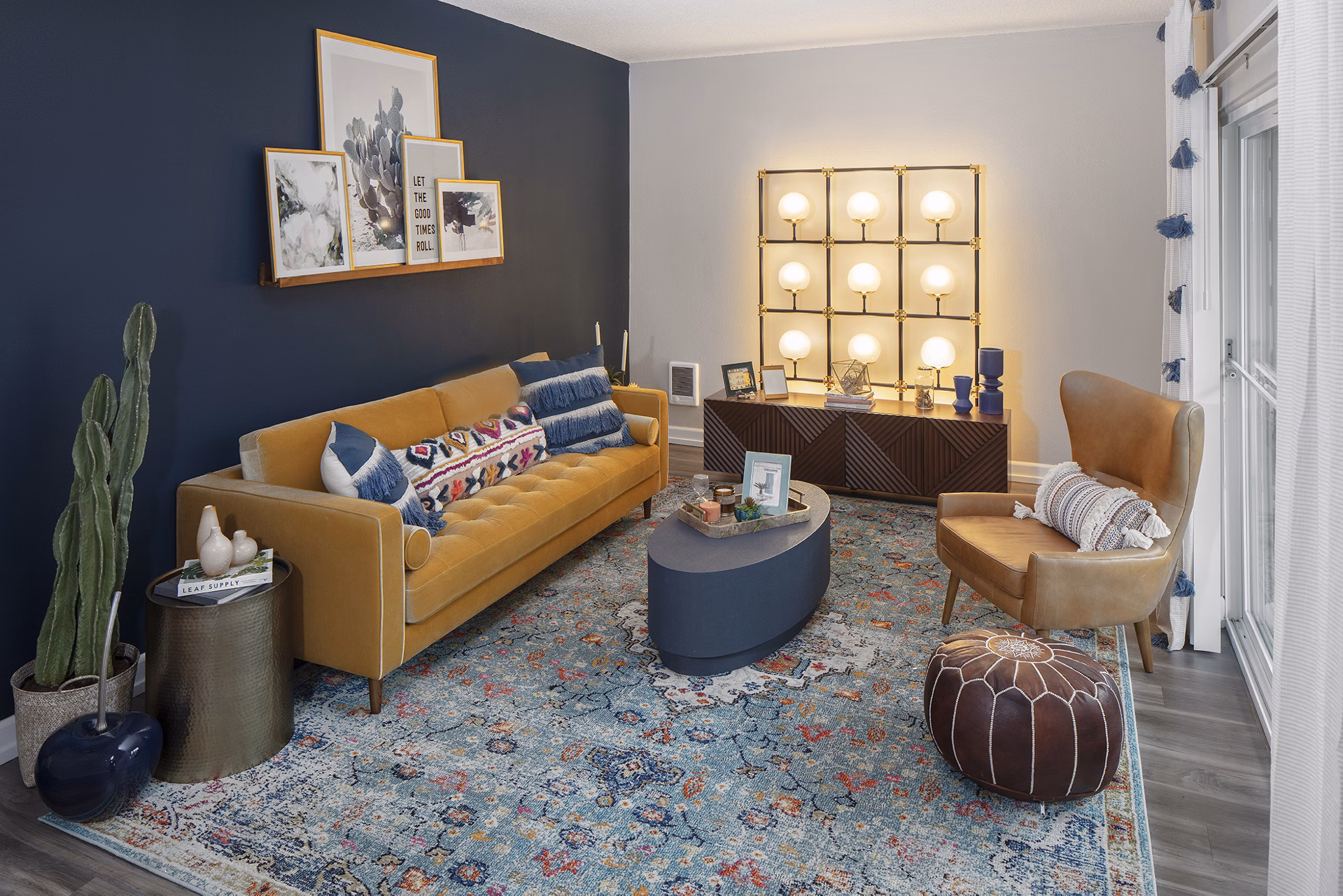 Spacious living room with modern decor at Canyon Park Apartments, offering luxury living by Greystar in a vibrant community