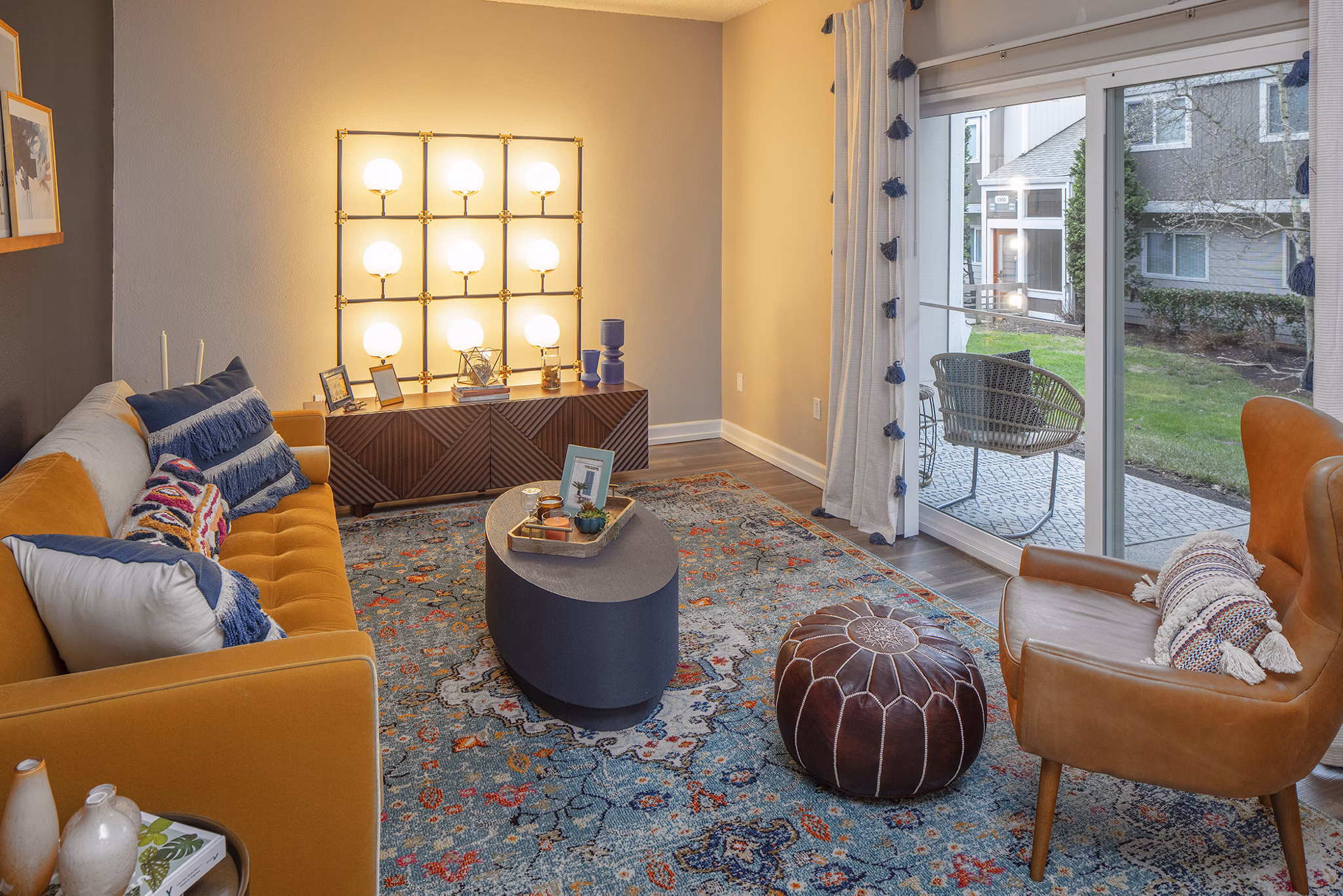 Elegant living room with contemporary furnishings in Canyon Park Apartments