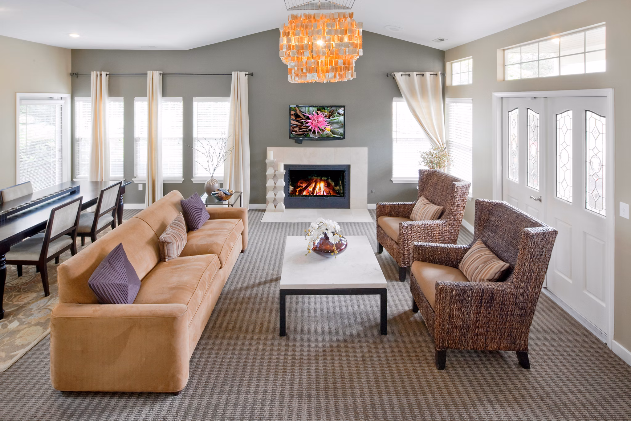 Clubhouse featuring luxurious interiors and modern design at Landmark at Tanasbourne Apartments in Portland