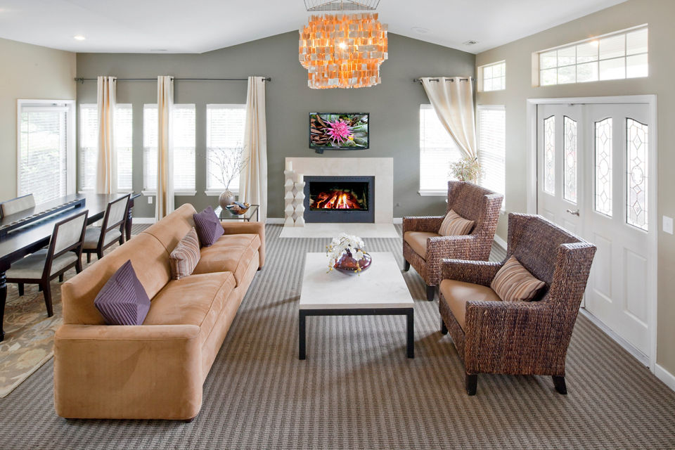 Clubhouse featuring luxurious interiors and modern design at Landmark at Tanasbourne Apartments in Portland