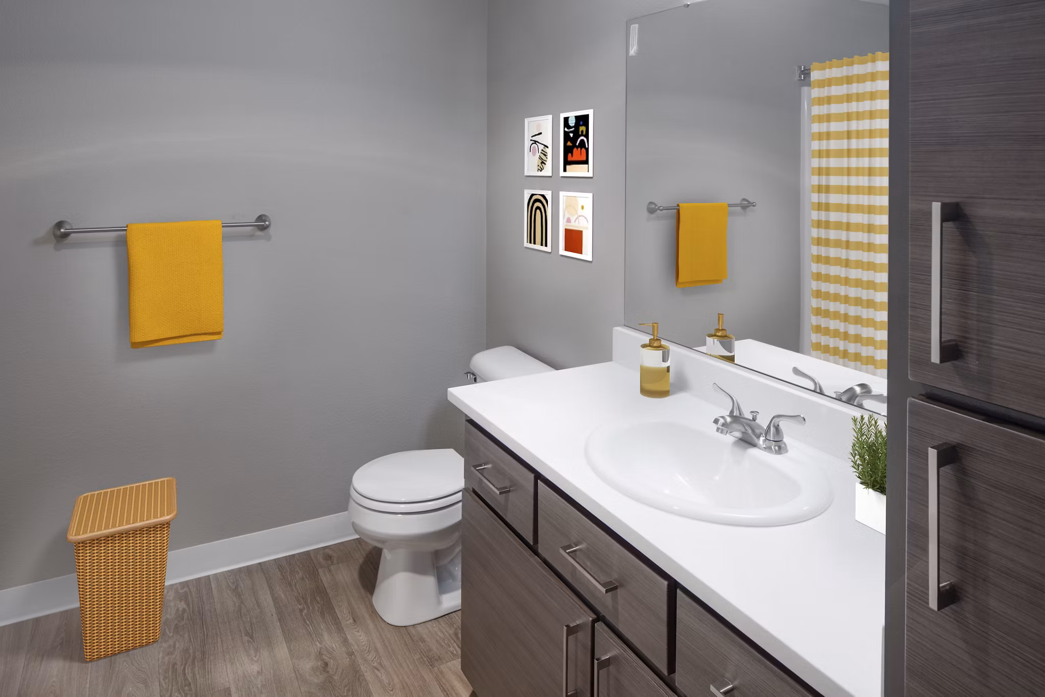 Modern bathroom with sleek fixtures at Crescent Park Apartments, showcasing luxury living