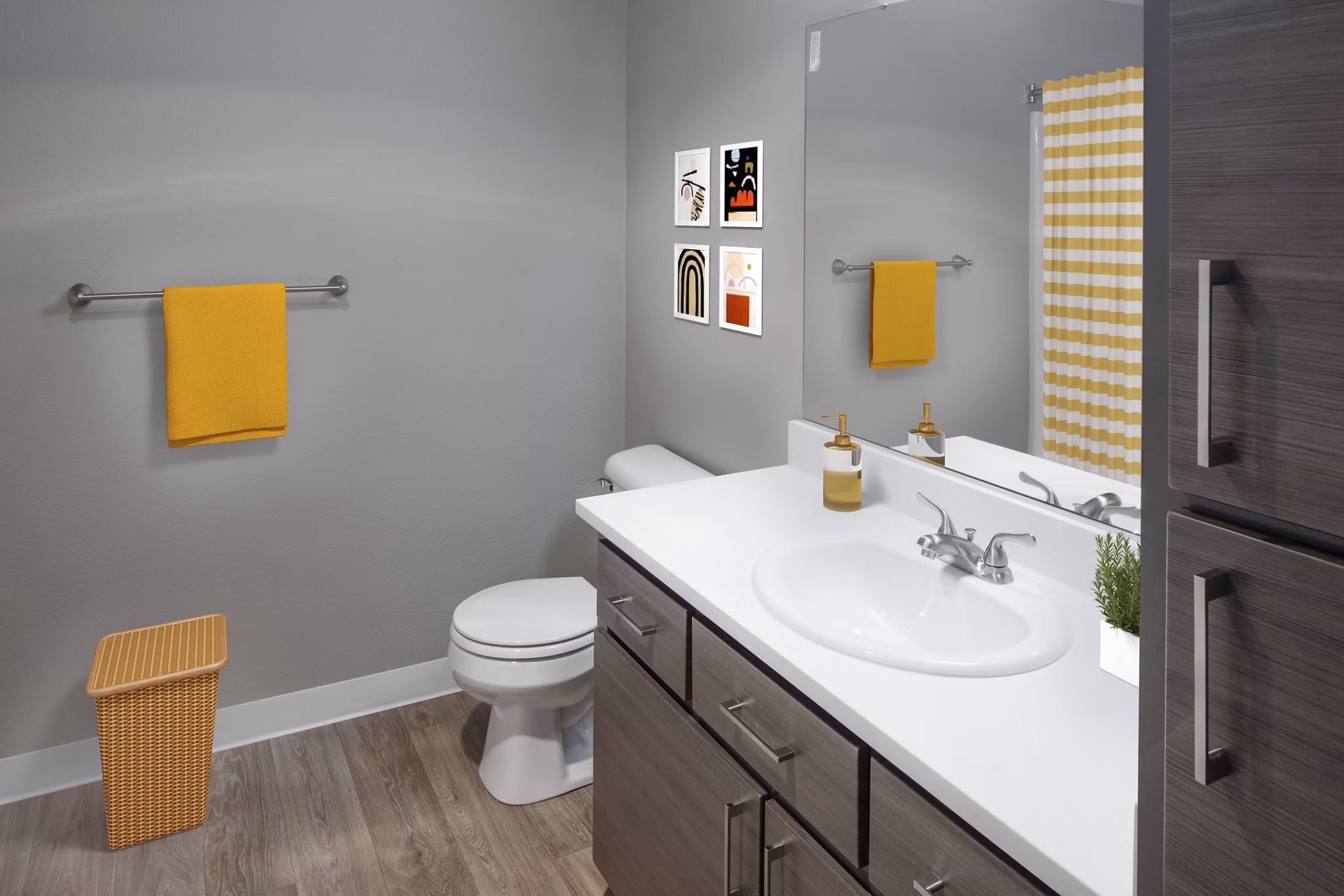 Modern bathroom with sleek fixtures at Crescent Park Apartments, showcasing luxury living