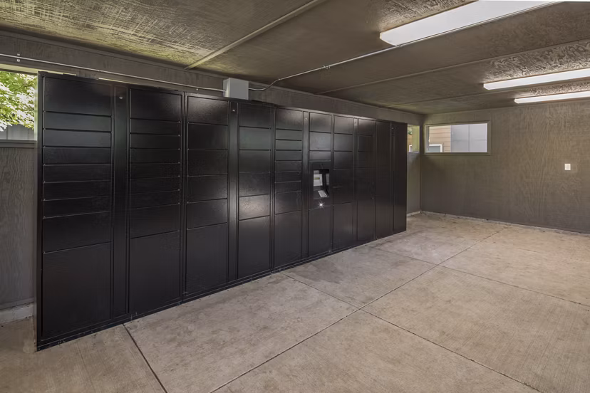 Mailroom with parcel lockers at Crescent Park Apartments, Greystar luxury apartments in Houston