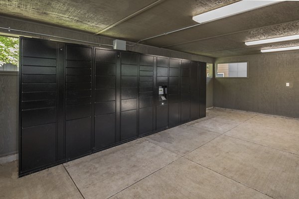 Mailroom with parcel lockers at Crescent Park Apartments, Greystar luxury apartments in Houston