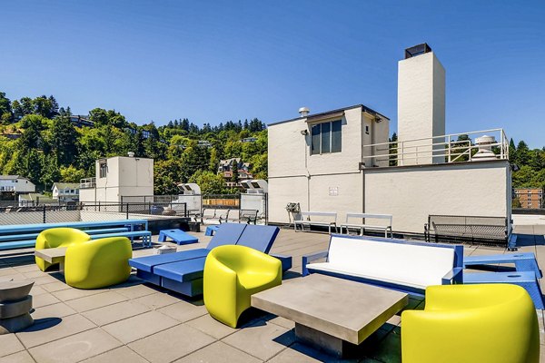 Expansive balcony with city views at Park Plaza Apartments