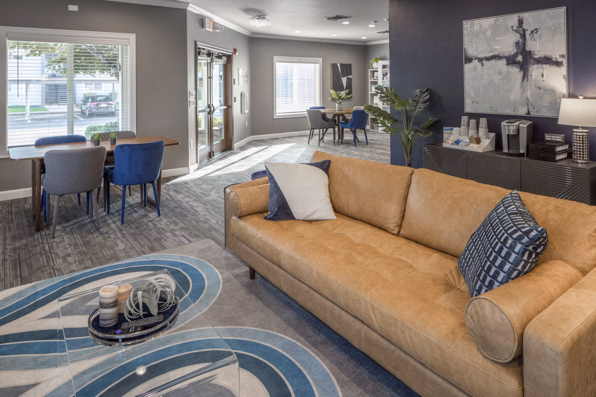 Clubhouse featuring modern design and lounge seating at Parkside Apartments
