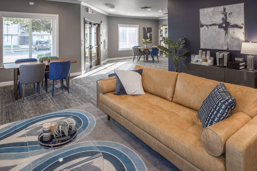 Clubhouse featuring modern design and lounge seating at Parkside Apartments