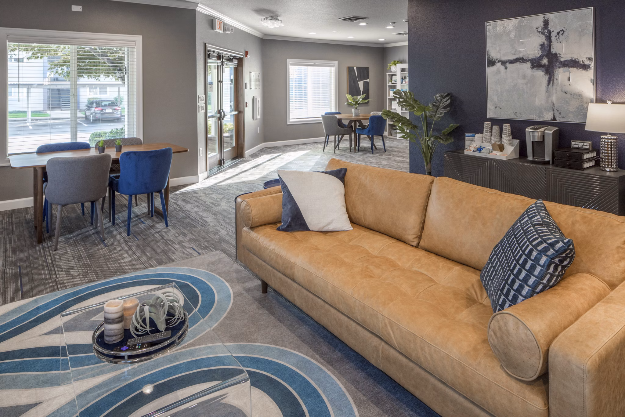Clubhouse featuring modern design and lounge seating at Parkside Apartments