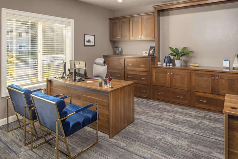 Modern clubhouse featuring stylish decor and comfortable seating at Parkside Apartments, offering luxury living spaces for residents