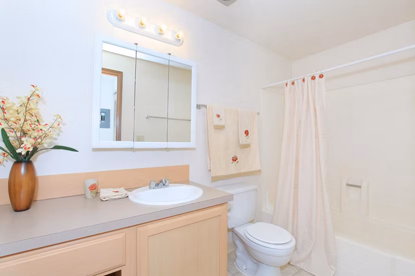 Modern bathroom with sleek fixtures at Redwood Park Apartments