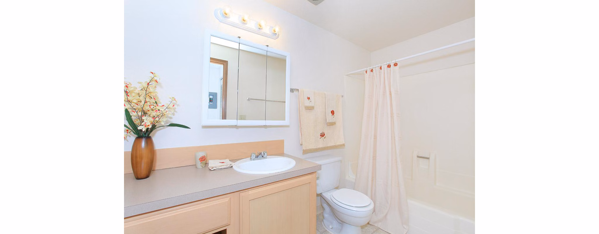 Modern bathroom with sleek fixtures at Redwood Park Apartments