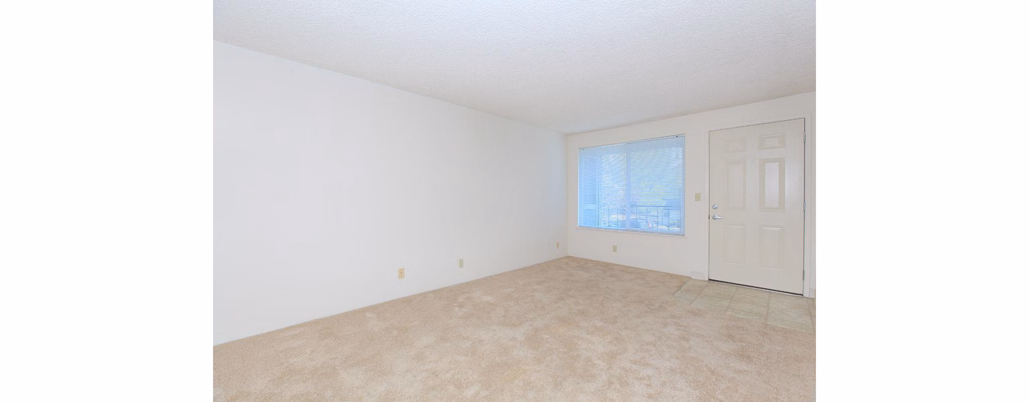 Spacious living room with modern furnishings and large windows in Redwood Park Apartments