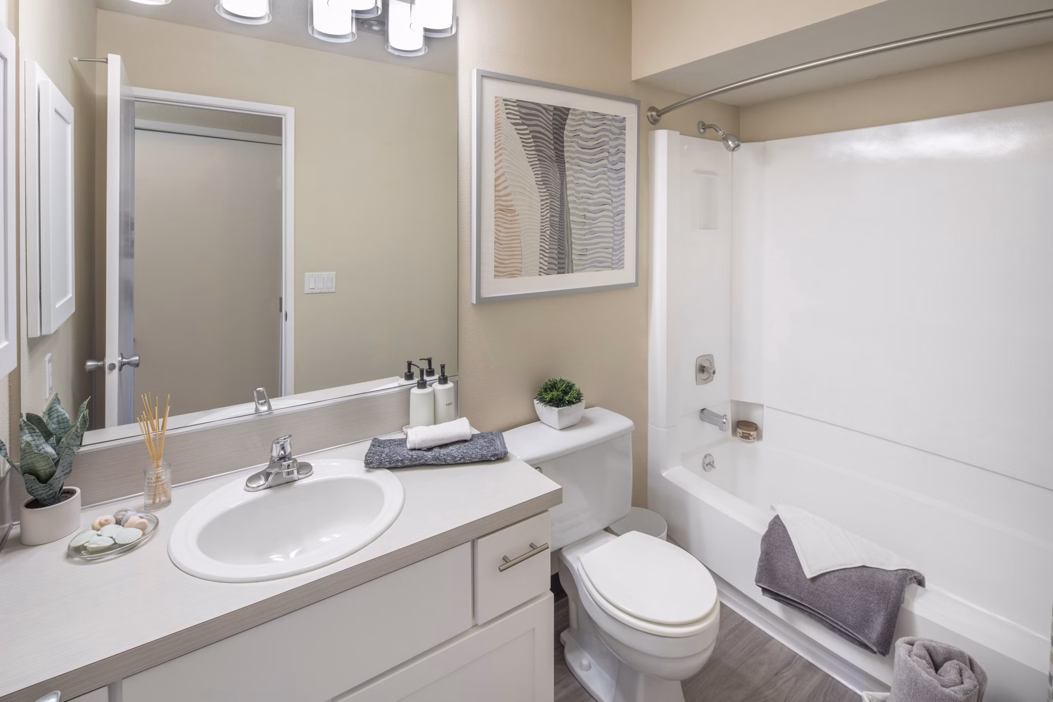 Modern bathroom with sleek fixtures at Summerfield Apartments, a Greystar luxury community