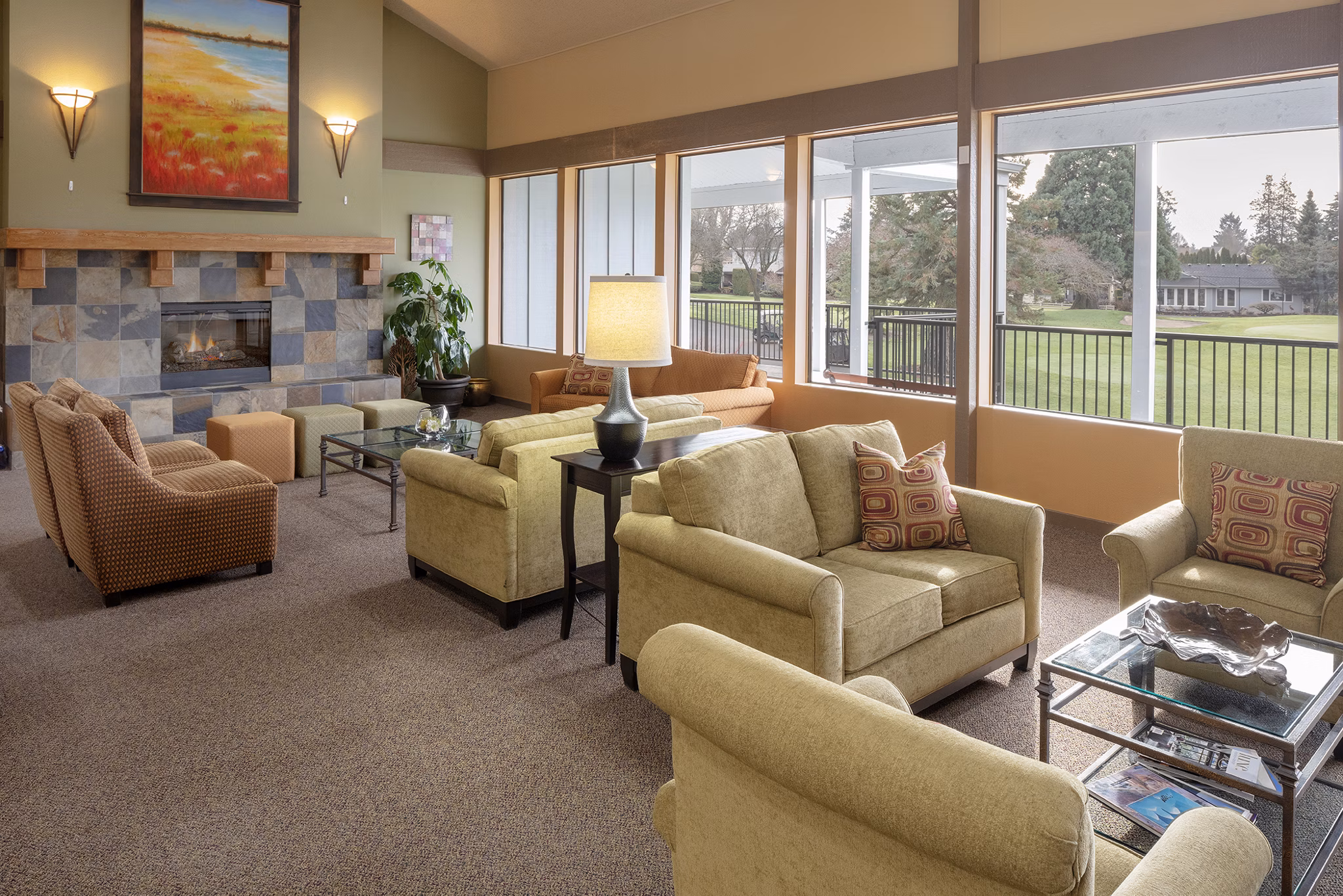 Clubhouse featuring modern design and communal seating in Summerfield Apartments