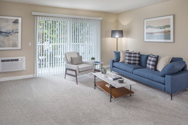 Modern living room with chic furniture and natural light at Summerfield Apartments, perfect for luxury living