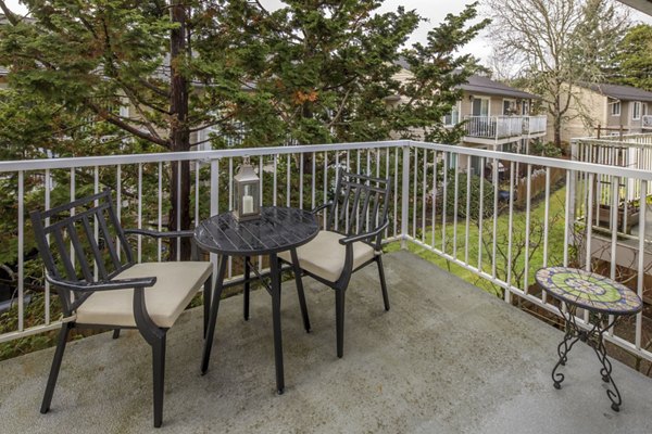 Charming patio with outdoor seating at Summerfield Apartments, ideal for relaxing and socializing in a luxury setting