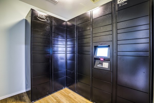 Secure parcel pickup lockers at Village at Cascade Park Apartments