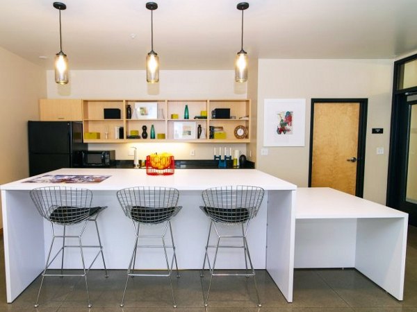 Clubhouse featuring modern furnishings and social spaces at Museum Place Apartments, luxury Greystar community in downtown location