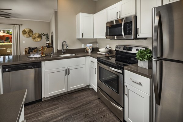 Modern kitchen with stainless steel appliances at Colonnade Apartments, Greystar luxury apartments in prime location