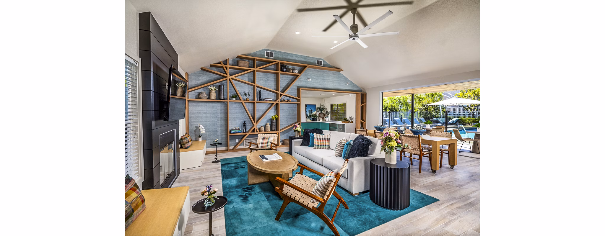 Channel Point Apartments: Modern clubhouse featuring luxury design and cozy seating areas