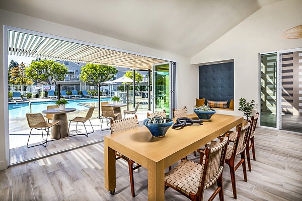 Clubhouse and patio with pool at Channel Point Apartments