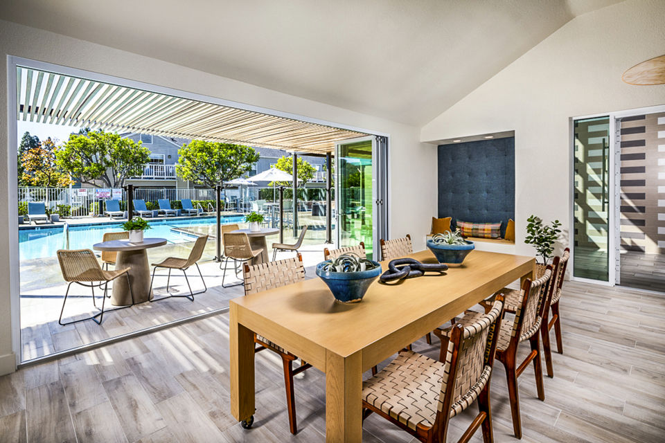 Clubhouse and patio with pool at Channel Point Apartments
