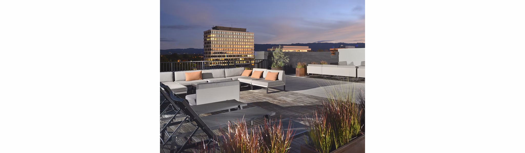 Modern patio with stylish seating at Misora luxury apartments
