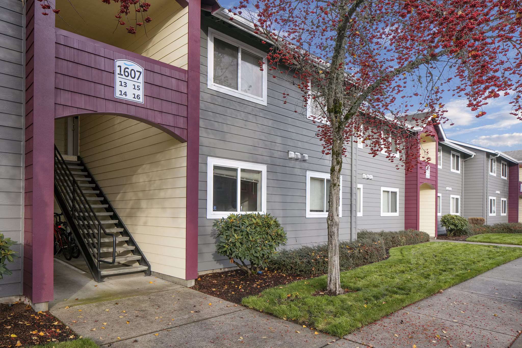 Creekside and Spring Creek: Modern luxury apartment exteriors in a serene suburban setting