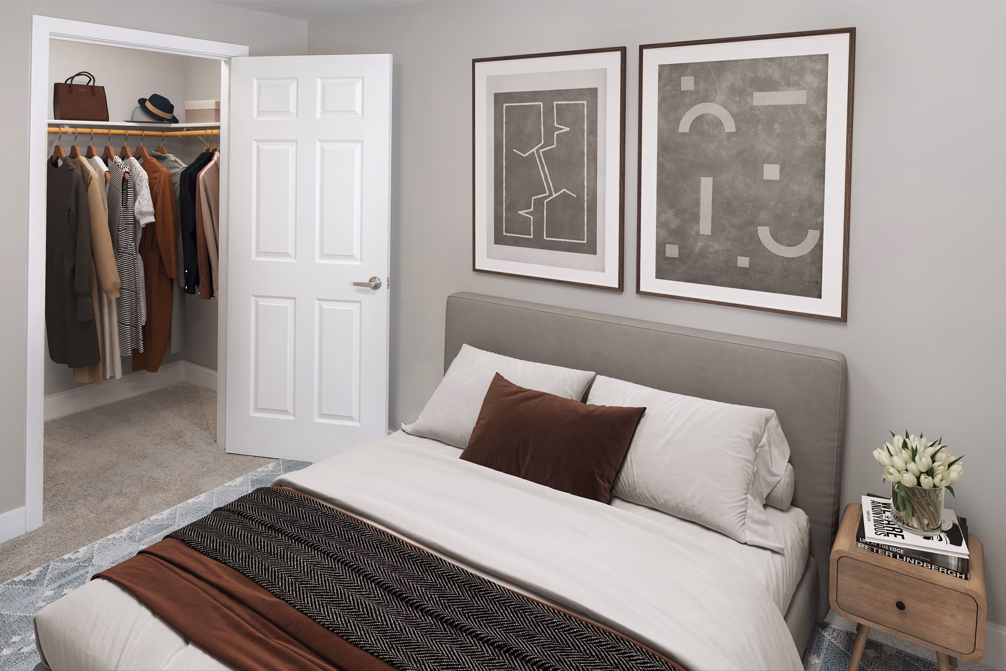 Bedroom featuring modern furnishings and natural light at Creekside Apartments
