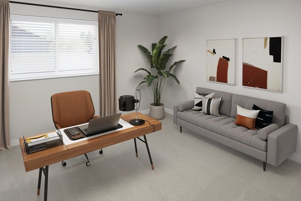 Modern home office with contemporary desk and ergonomic chair in Spring Creek Apartments