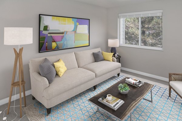 Spacious living room with modern decor at Creekside Apartments luxury rentals