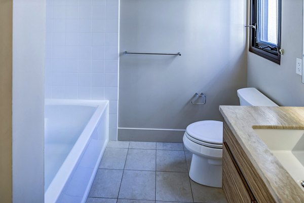 Modern bathroom with sleek fixtures at Levare Apartments, enhancing luxury living experience in vibrant community