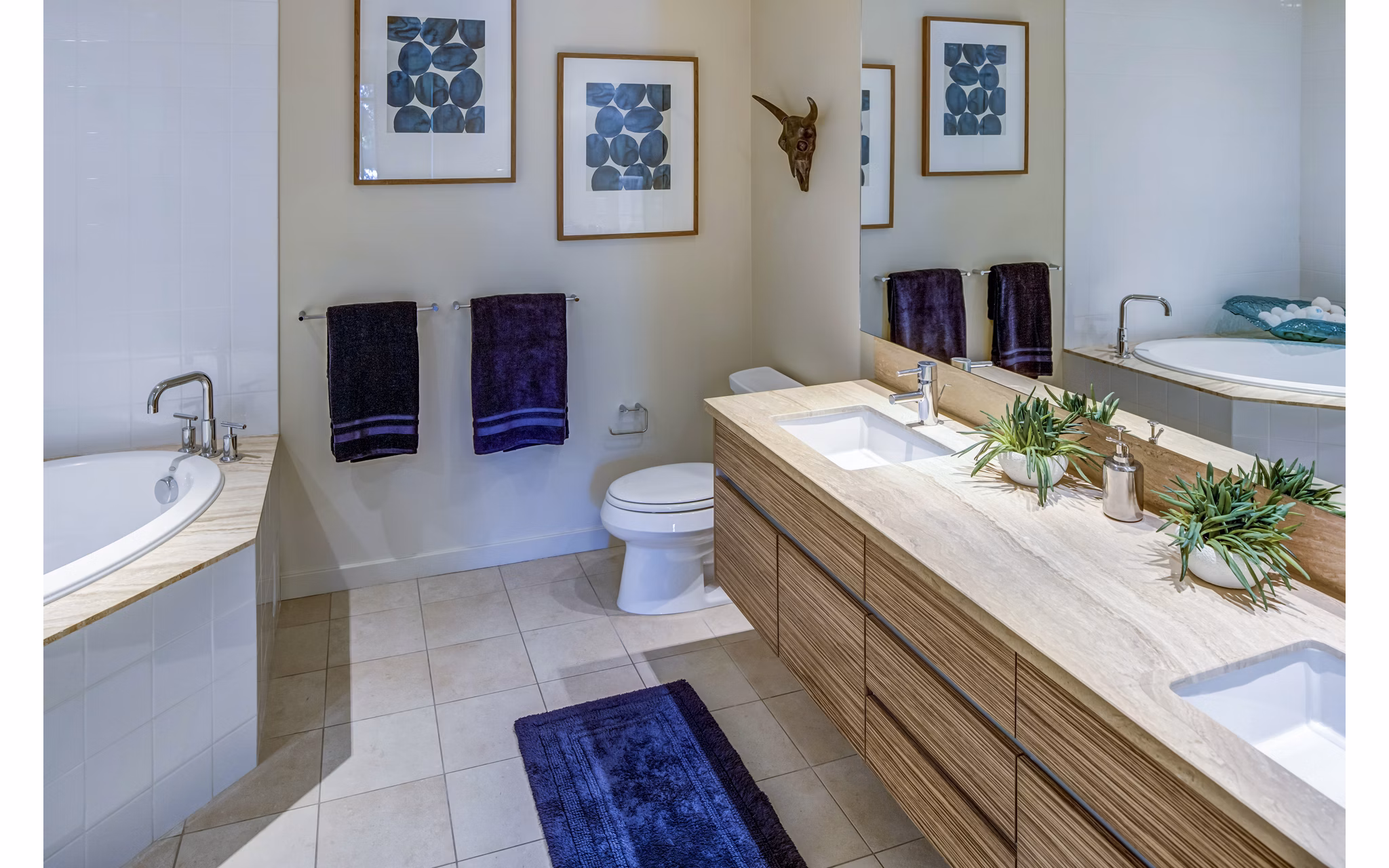 Modern bathroom with sleek fixtures at Levare Apartments, a Greystar community in downtown Portland, offering luxury living