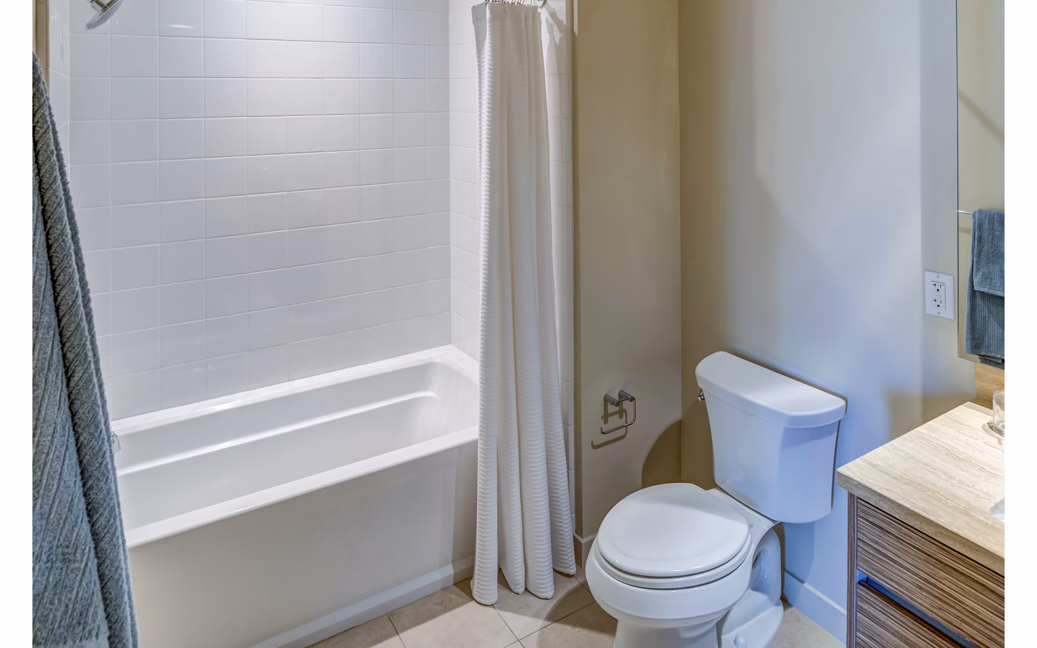 Elegant bathroom with modern fixtures at Levare Apartments in Kirkland, designed for luxurious living