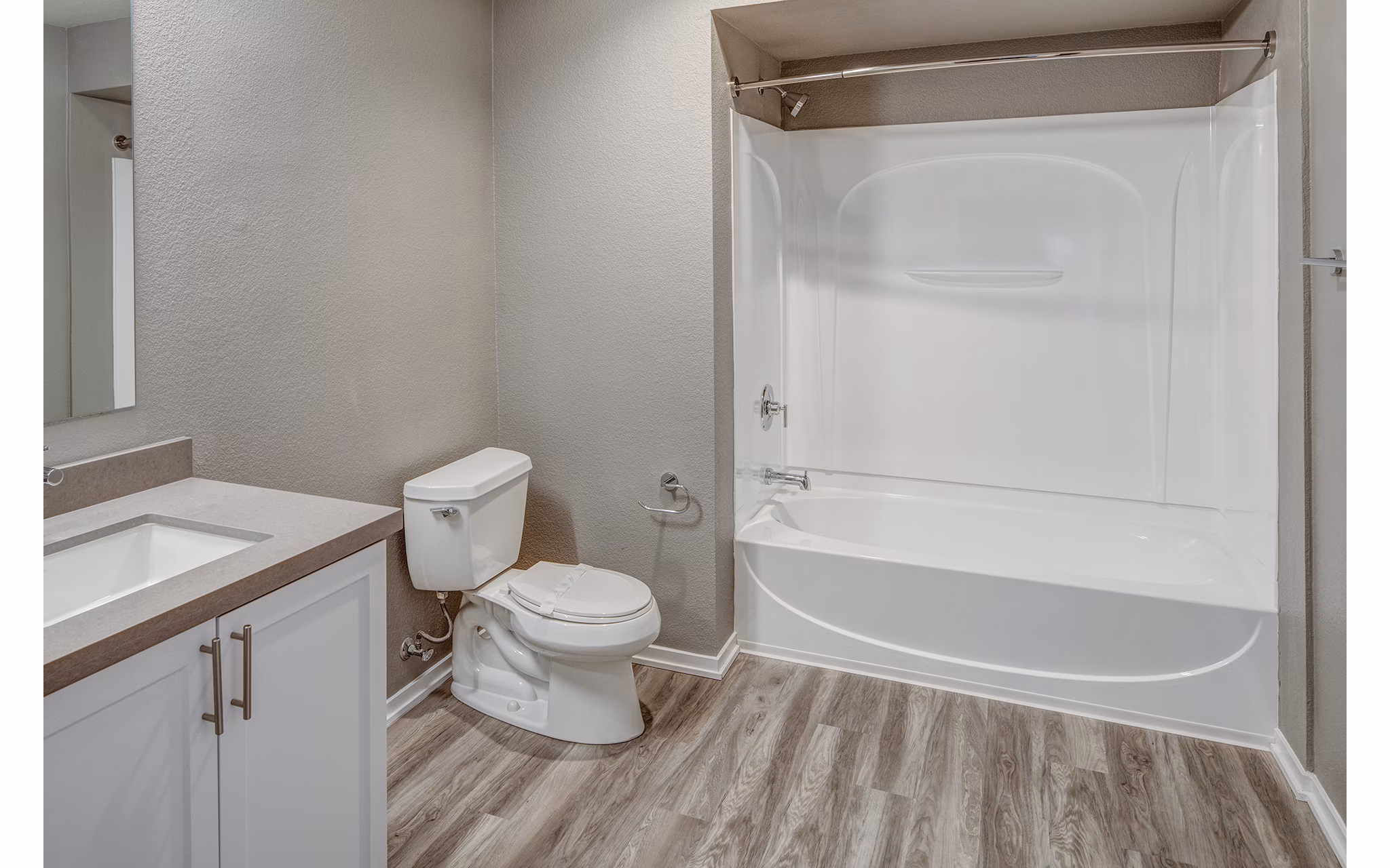 Luxurious bathroom with modern fixtures at Santana Row Apartments in Silicon Valley