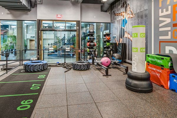 Fitness center with modern equipment in Santana Row Apartments, offering residents a state-of-the-art workout space