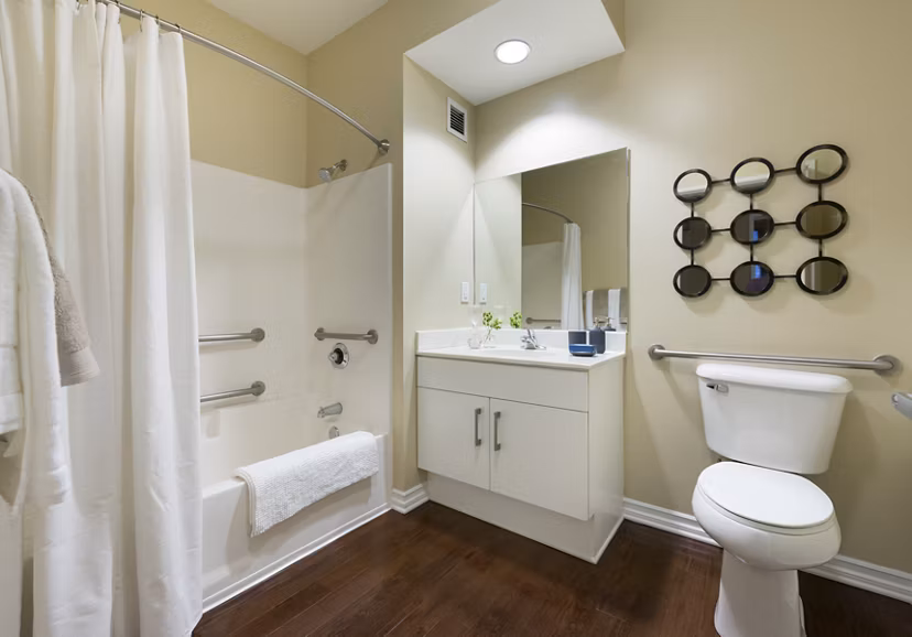 Modern bathroom with sleek fixtures at Wilshire Vermont Station Apartments