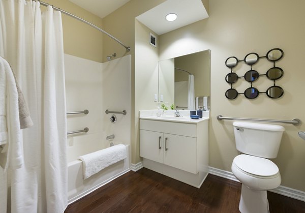 Modern bathroom with sleek fixtures at Wilshire Vermont Station Apartments