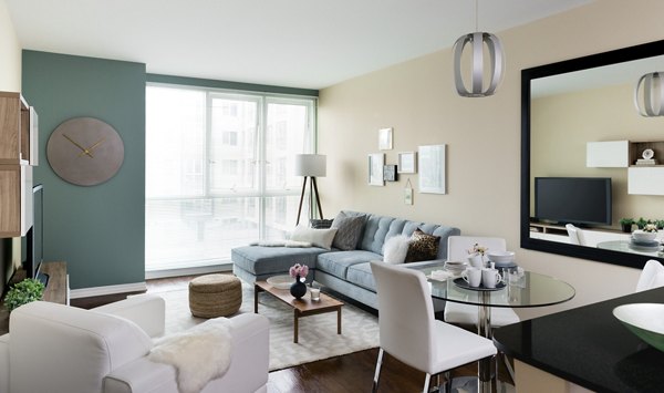 Modern kitchen with stainless steel appliances in Wilshire Vermont Station Apartments