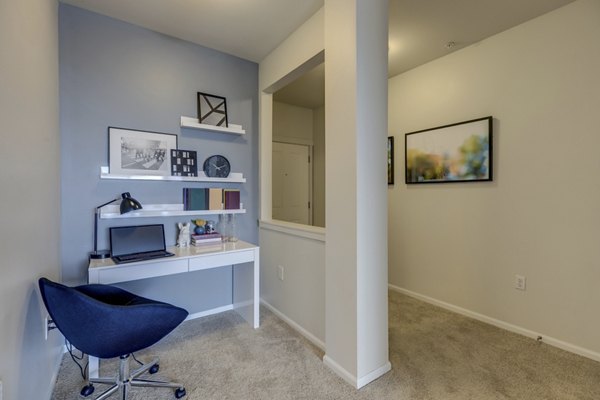 Spacious living room with modern furnishings in Apex Apartments