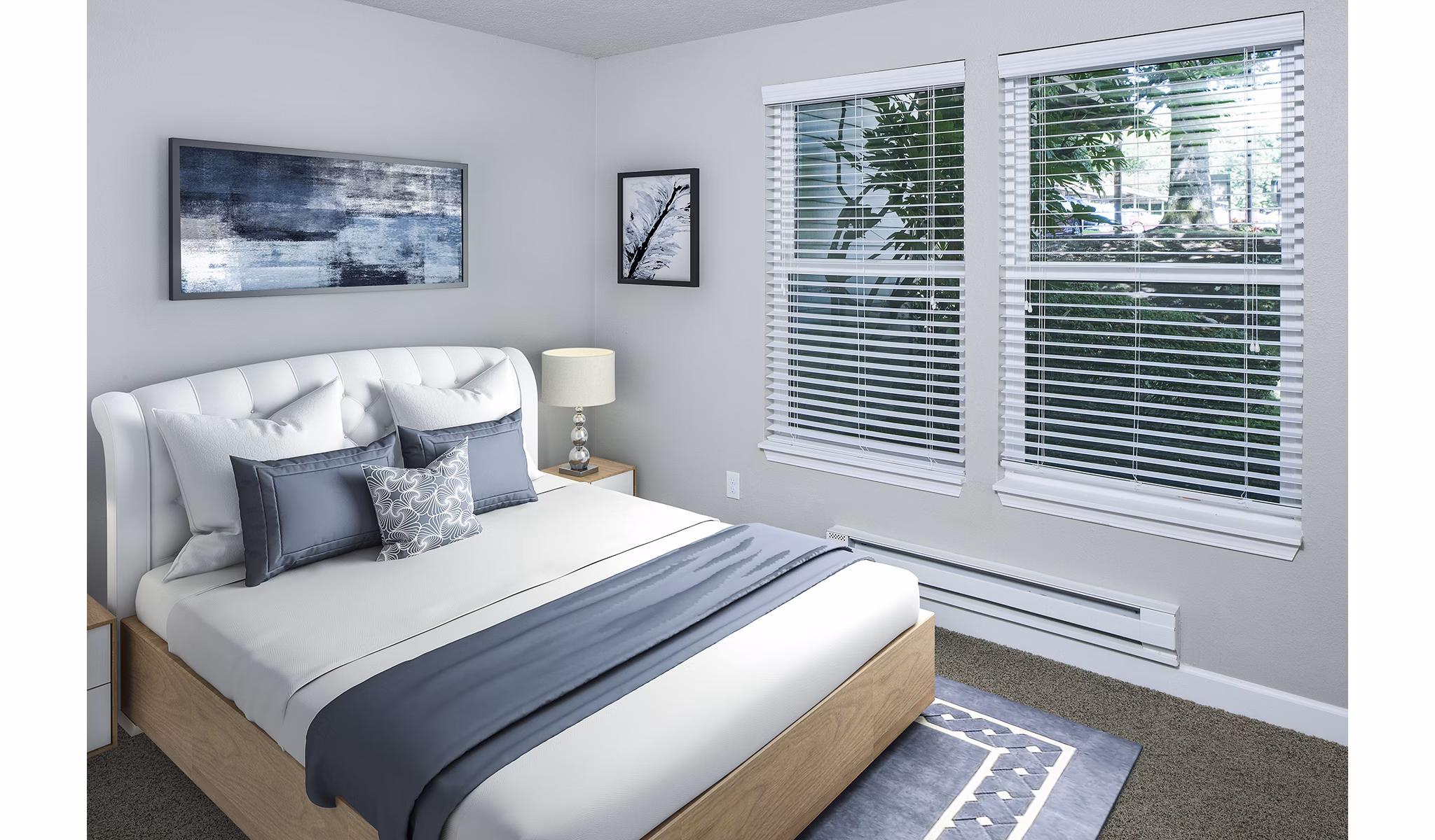 Luxurious bedroom with elegant furnishings at Parkridge Apartments, offering a serene and comfortable living space in this upscale community