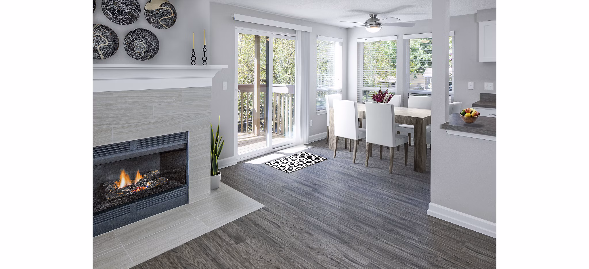 Modern dining room featuring stylish furnishings at Parkridge Apartments