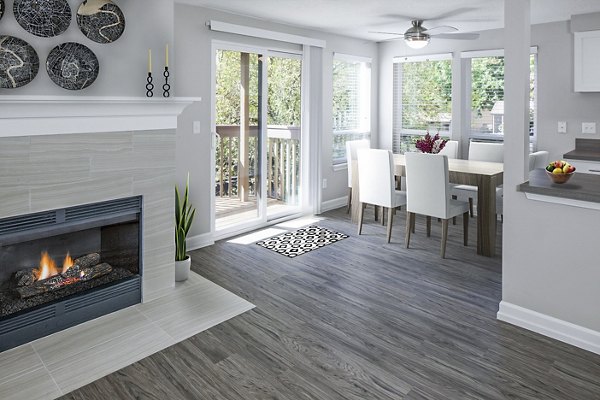 Modern dining room featuring stylish furnishings at Parkridge Apartments