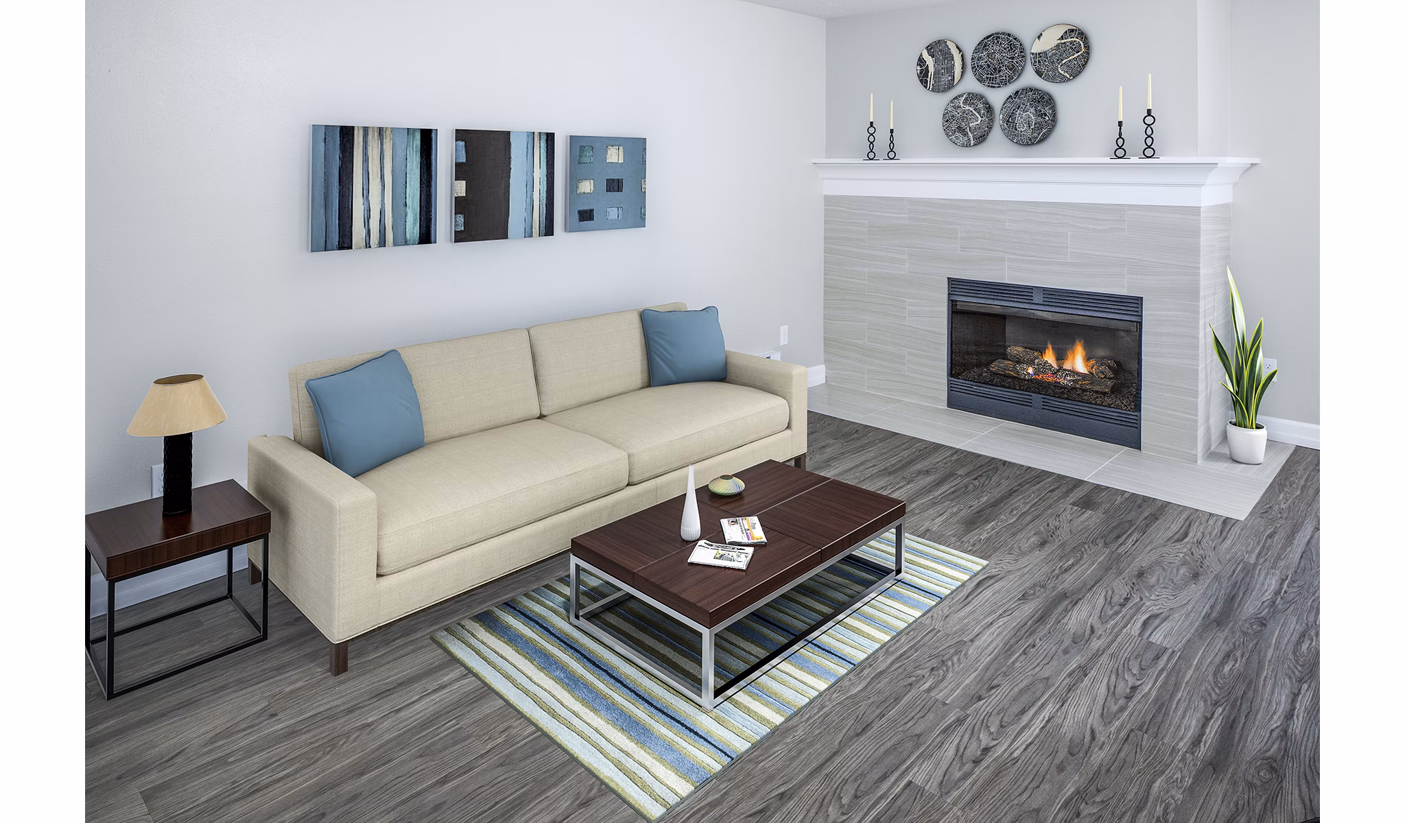 Modern living room with stylish furnishings at Parkridge Apartments