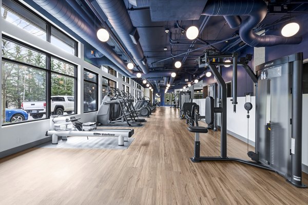State-of-the-art fitness center at The Bristol at Southport Apartments, featuring modern equipment and spacious workout areas