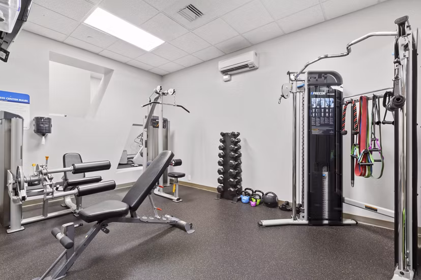 Fitness center with modern equipment at AQ Rittenhouse Apartments