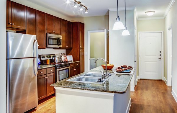 Modern kitchen with granite countertops at Retreat at the Woodlands Apartments