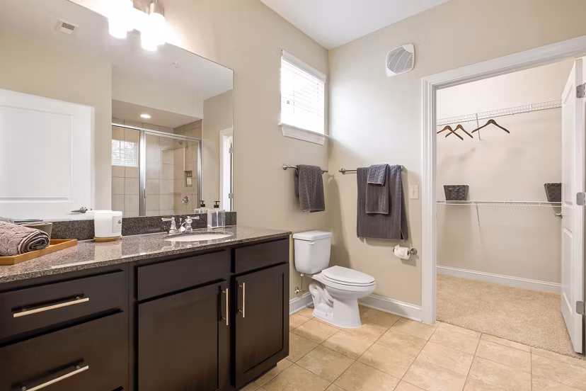 Spacious bathroom with modern fixtures at Parkside Place Apartments