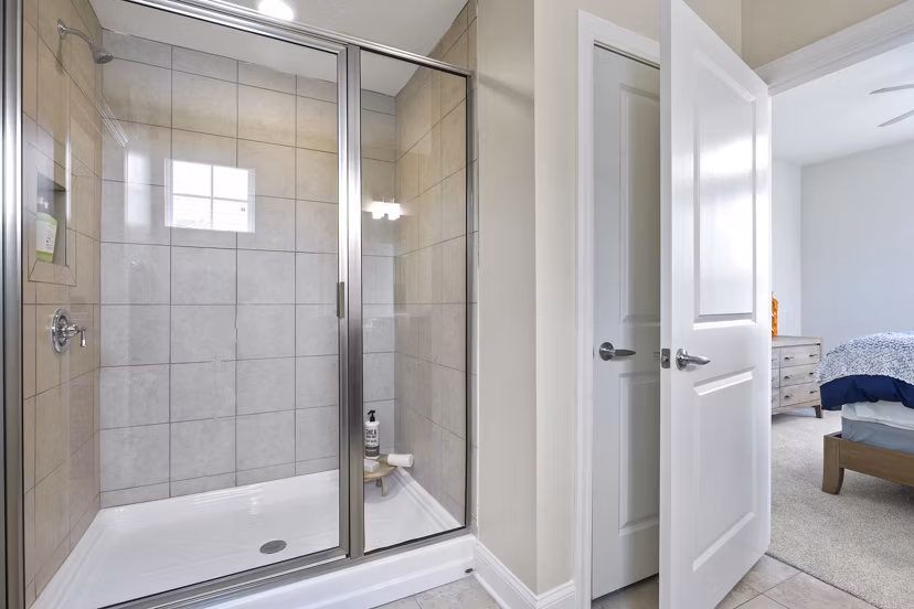 Luxurious bathroom with marble accents at Parkside Place Apartments